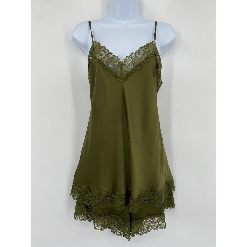 intimissimi green silk blend satin lace trim cami shorts set